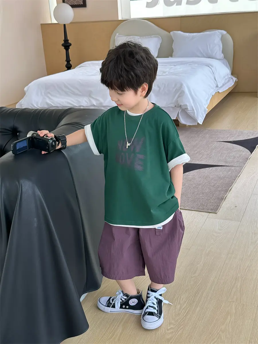 Kids New Wave Print Short Sleeve T-Shirt Brown Grey — feature 6