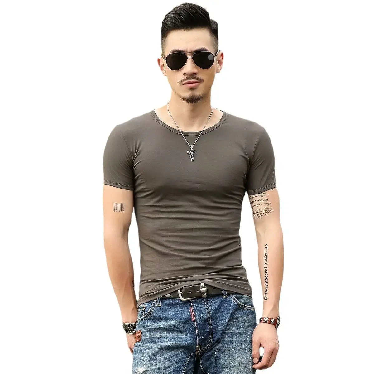 Men's Green Slim Fit T-Shirt Round Neck Short Sleeve - Image 9