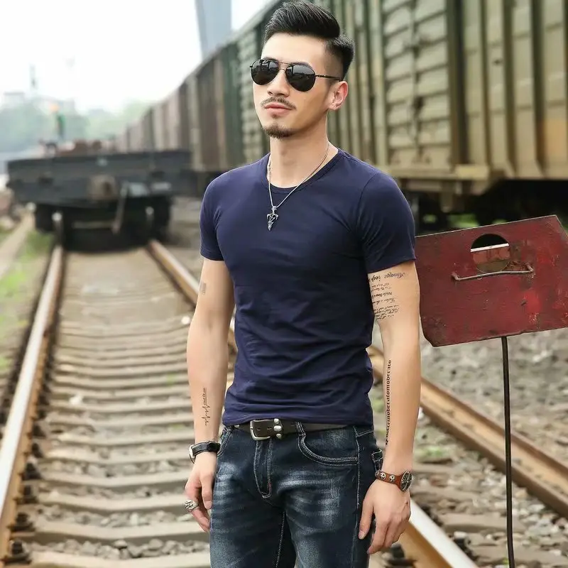 Men's Green Slim Fit T-Shirt Round Neck Short Sleeve - Image 7
