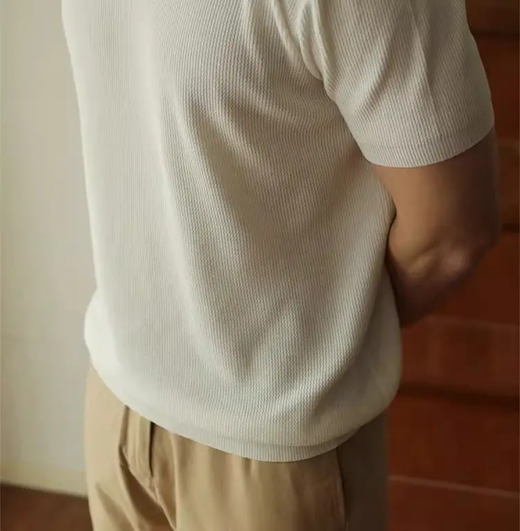 Men's V-Neck Knitted Polo Shirt White Short Sleeve — feature 10