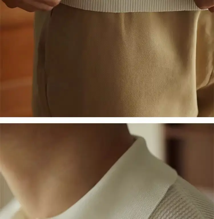Men's V-Neck Knitted Polo Shirt White Short Sleeve — feature 12