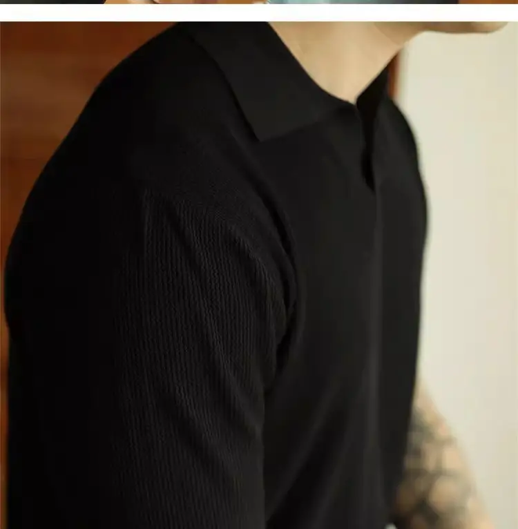 Men's V-Neck Knitted Polo Shirt White Short Sleeve — feature 23