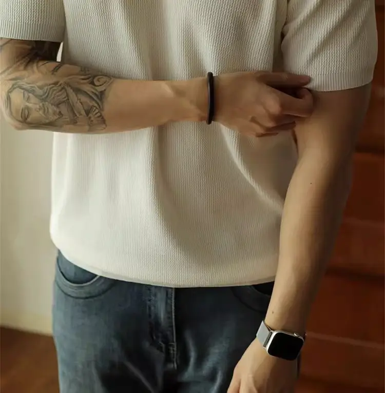 Men's V-Neck Knitted Polo Shirt White Short Sleeve — feature 7
