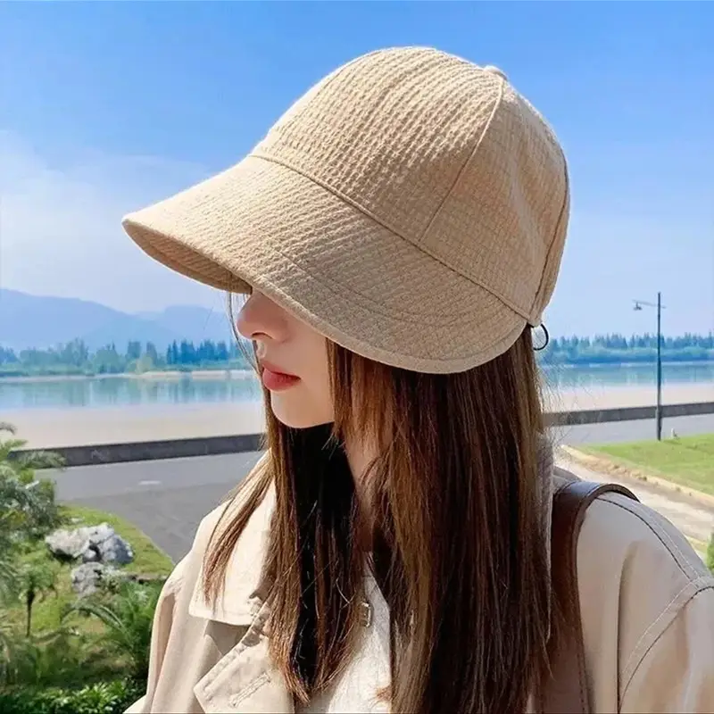 Women Sun Hat Wide Brim Beige Summer Cap - Image 4
