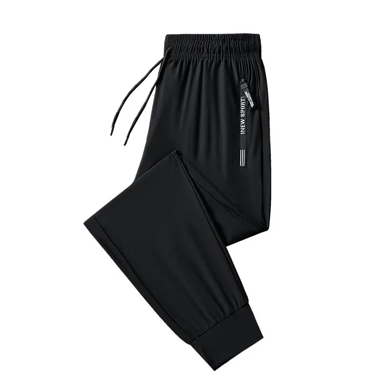 Men Ice Silk Long Pants Black Stretchable Summer Wear - Image 33