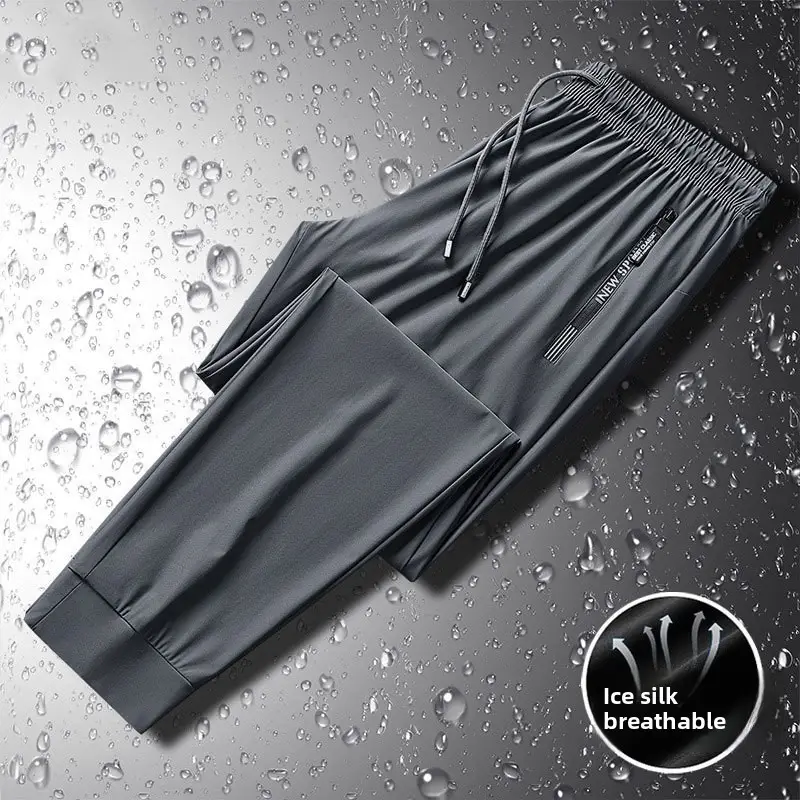 Men Ice Silk Long Pants Black Stretchable Summer Wear - Image 22