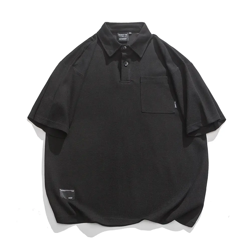 Men Japanese Style Short Sleeve Polo Shirt Brown Solid Color - Image 2