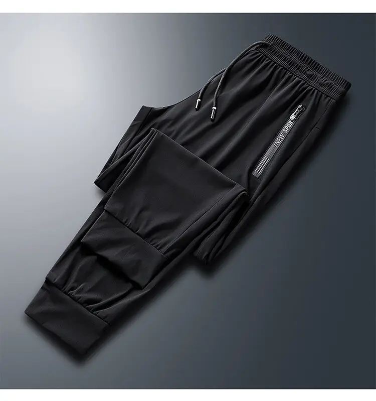 Men Ice Silk Thin Summer Trousers Black Large — feature 17