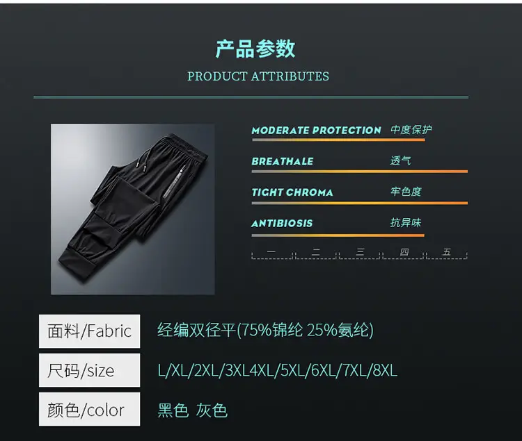 Men Ice Silk Thin Summer Trousers Black Large — feature 5