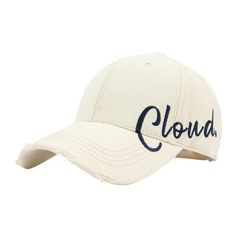 Black Embroidered Ripped Cap with Large Head Circumference - Image 10