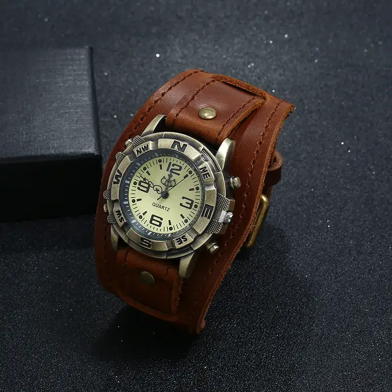 Retro Punk Leather Watch for Women Men Brown Strap - Image 4