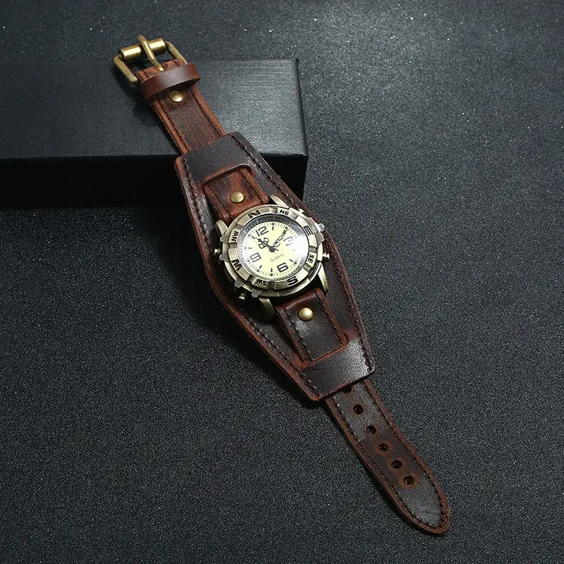 Retro Punk Leather Watch for Women Men Brown Strap - Image 6