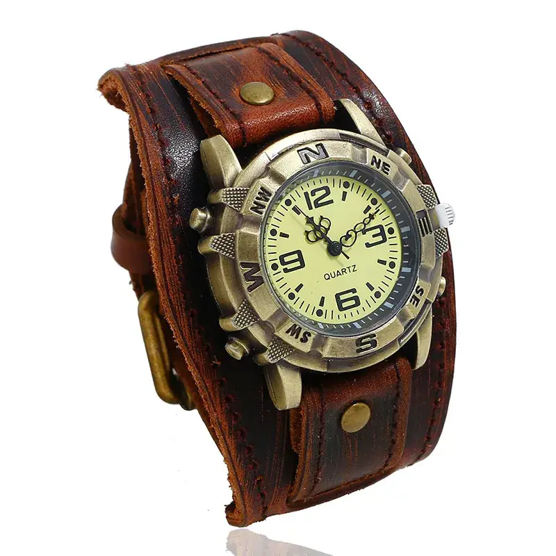 Retro Punk Leather Watch for Women Men Brown Strap - Image 3