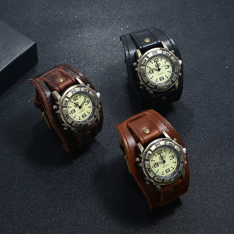 Retro Punk Leather Watch for Women Men Brown Strap — feature 1