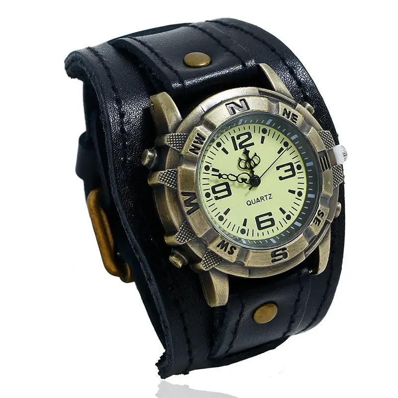 Retro Punk Leather Watch for Women Men Brown Strap — feature 11