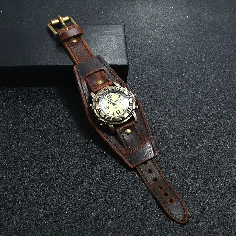 Retro Punk Leather Watch for Women Men Brown Strap — feature 2