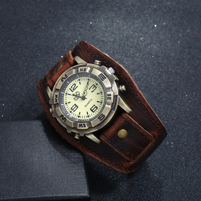 Retro Punk Leather Watch for Women Men Brown Strap — feature 4