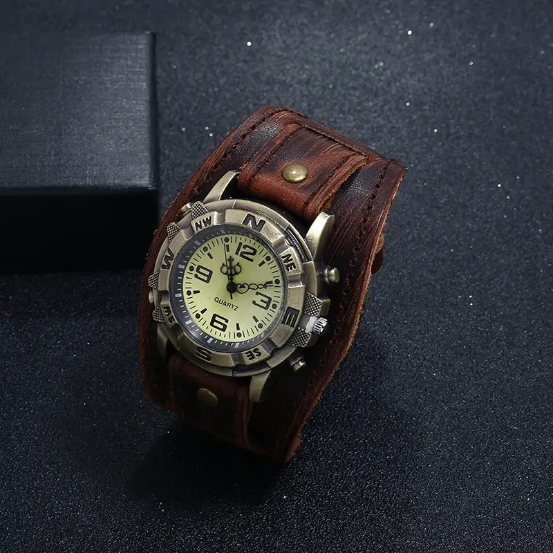 Retro Punk Leather Watch for Women Men Brown Strap — feature 6