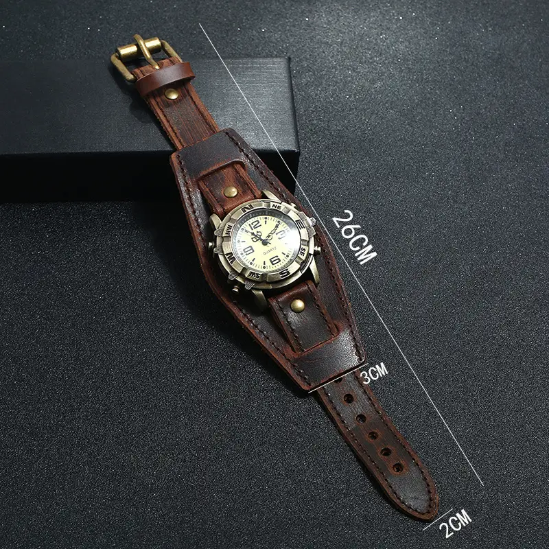 Retro Punk Leather Watch for Women Men Brown Strap — feature 8