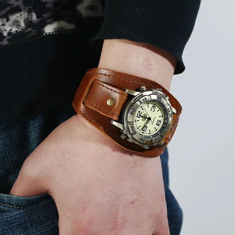 Retro Punk Leather Watch for Women Men Brown Strap — feature 9