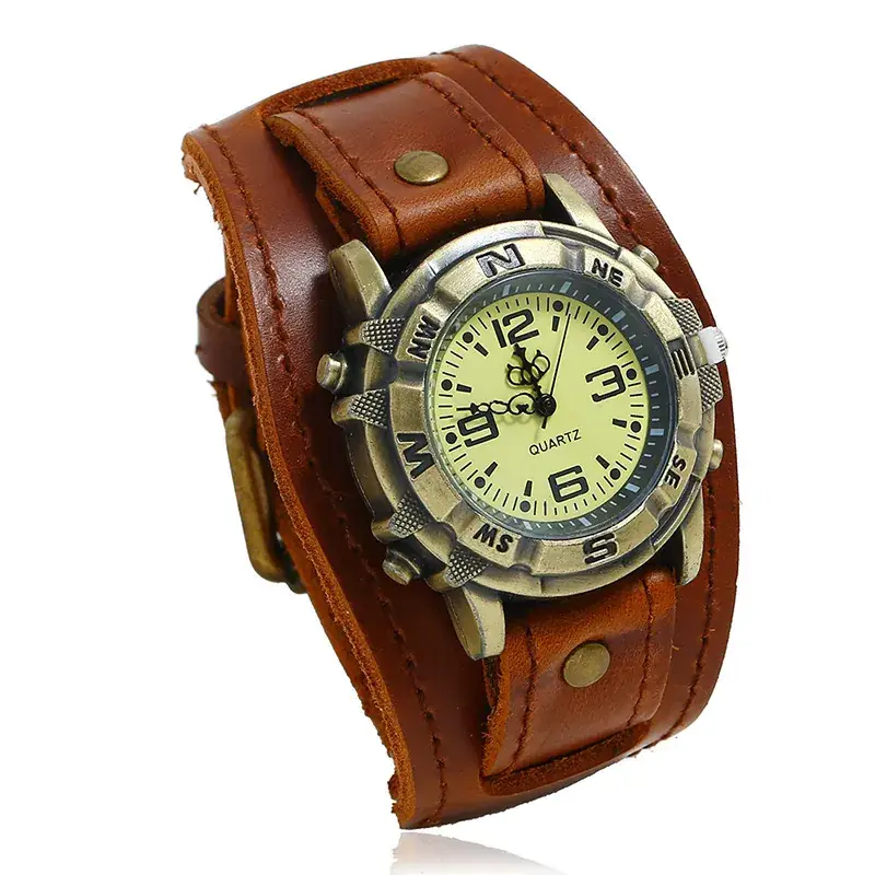 Retro Punk Leather Watch for Women Men Brown Strap - Image 2