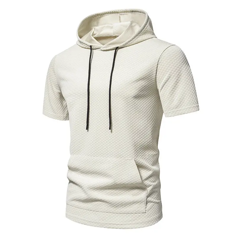 Men's 2024 Summer Hooded T-Shirt Set Beige White Black — feature 23