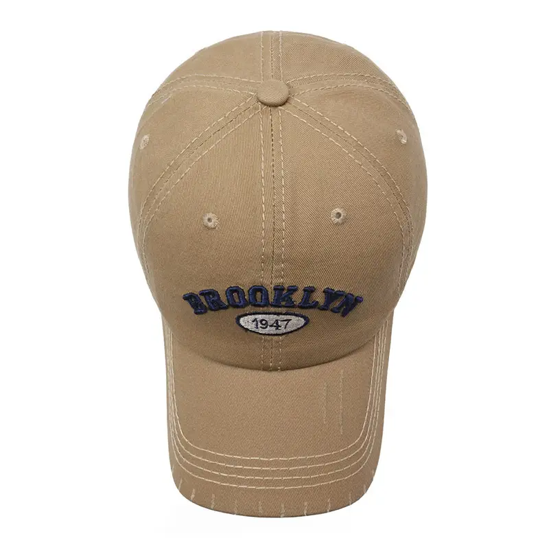 Men's Beige Distressed Letter Cap Brooklyn 1947