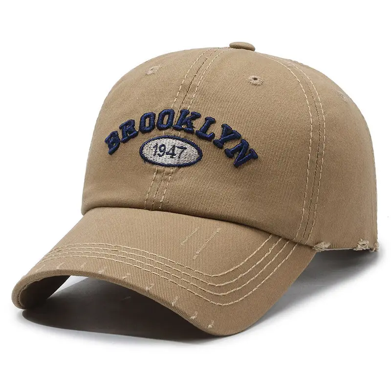 Men's Beige Distressed Letter Cap Brooklyn 1947