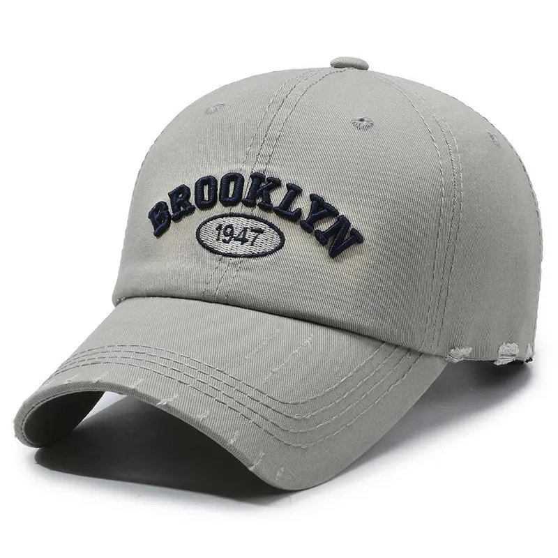 Men's Beige Distressed Letter Cap Brooklyn 1947