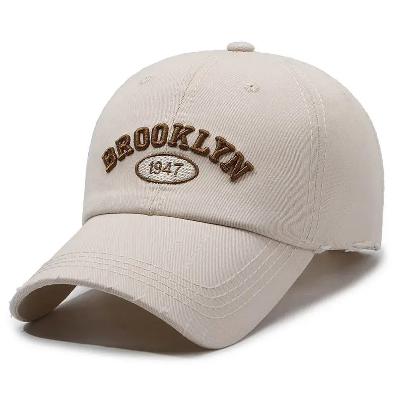 Men's Beige Distressed Letter Cap Brooklyn 1947