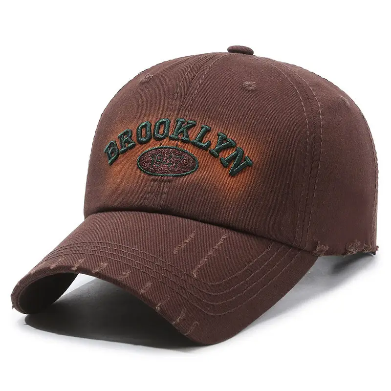 Men's Beige Distressed Letter Cap Brooklyn 1947