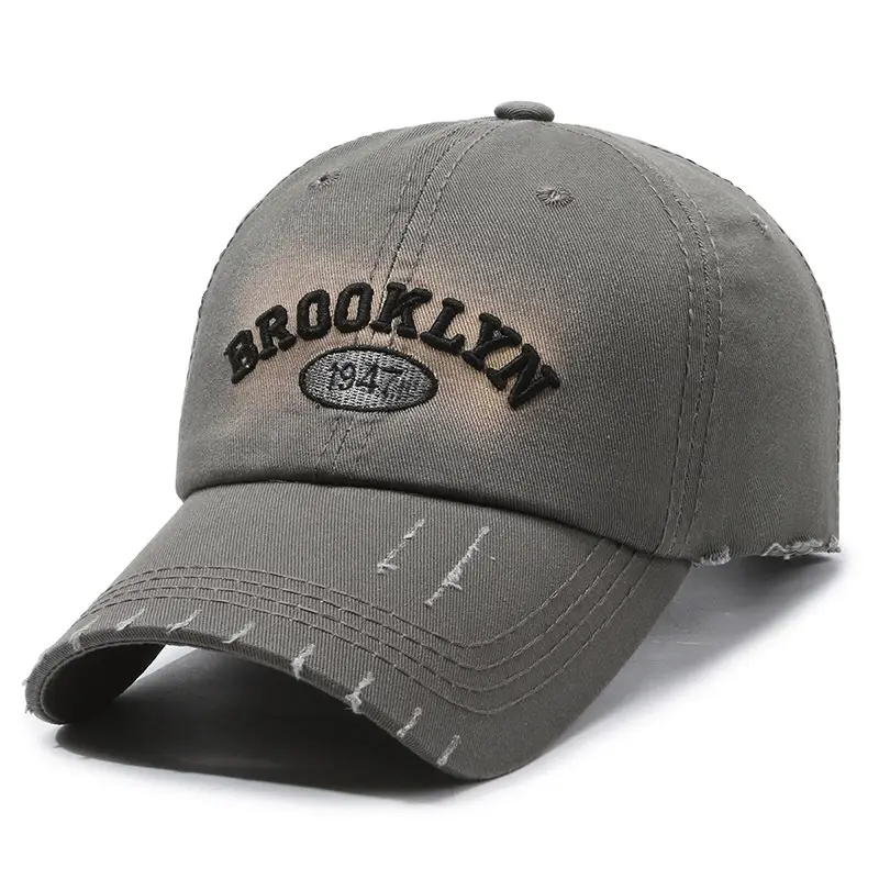 Men's Beige Distressed Letter Cap Brooklyn 1947