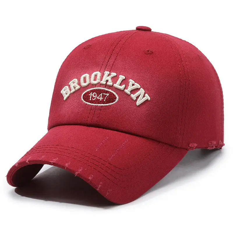 Men's Beige Distressed Letter Cap Brooklyn 1947