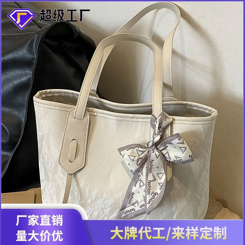 Women Detachable Silk Scarf Bag White Large Capacity - Image 6