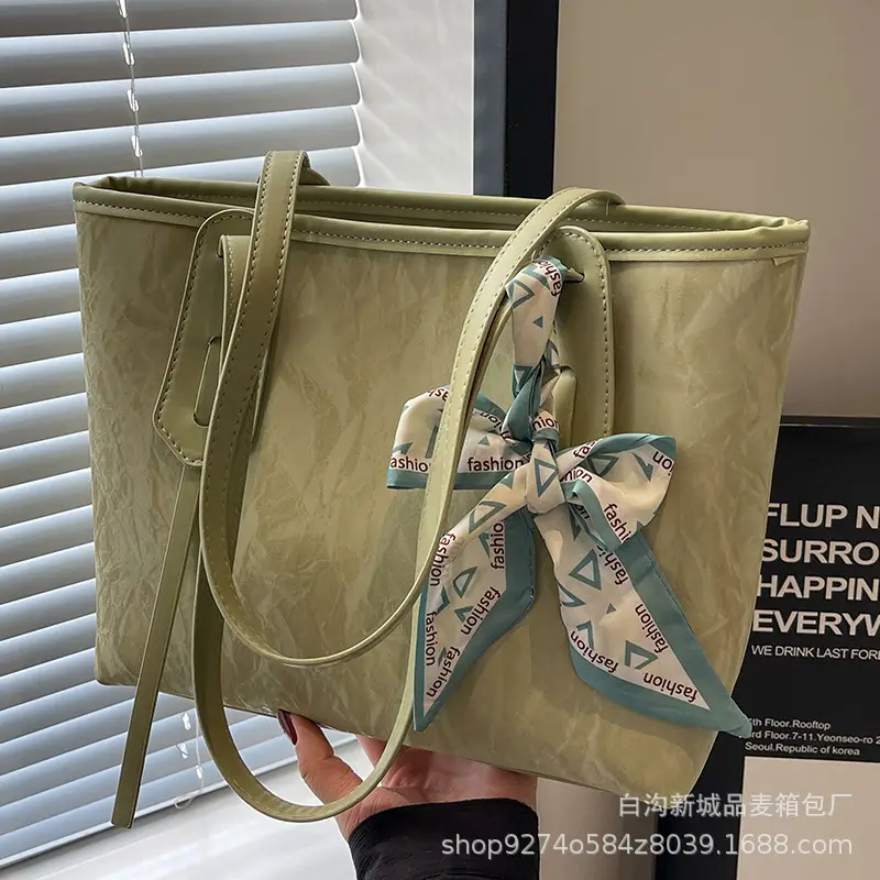 Women Detachable Silk Scarf Bag White Large Capacity - Image 7