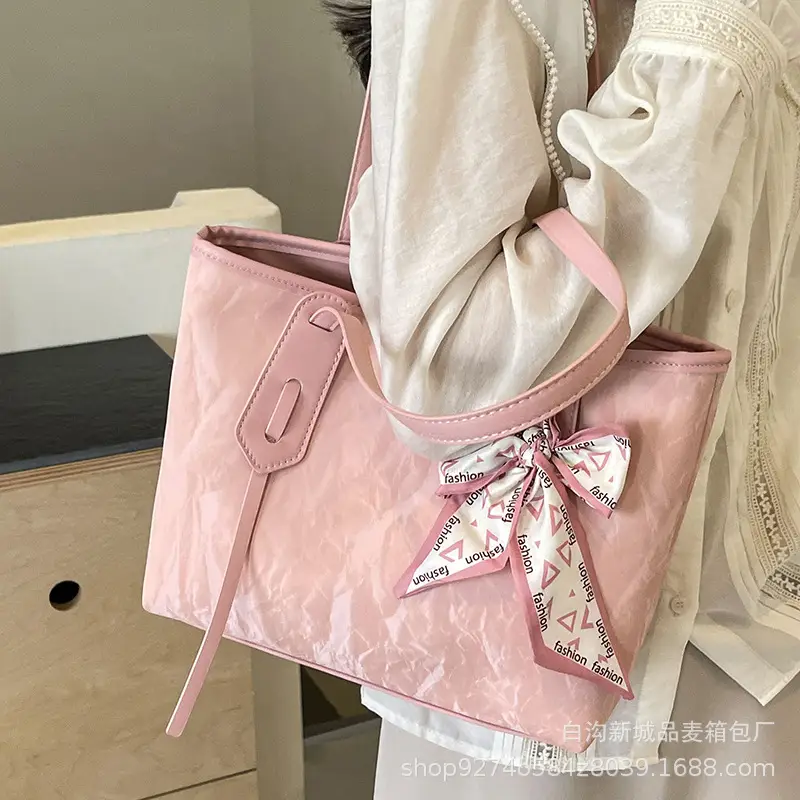 Women Detachable Silk Scarf Bag White Large Capacity - Image 8