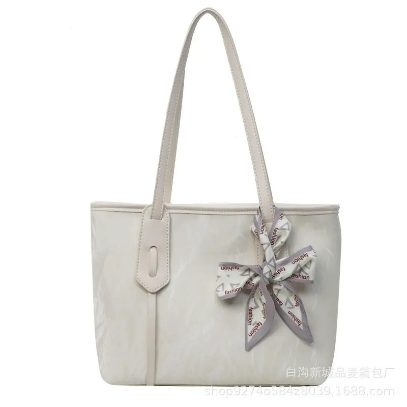 Women Detachable Silk Scarf Bag White Large Capacity - Image 10