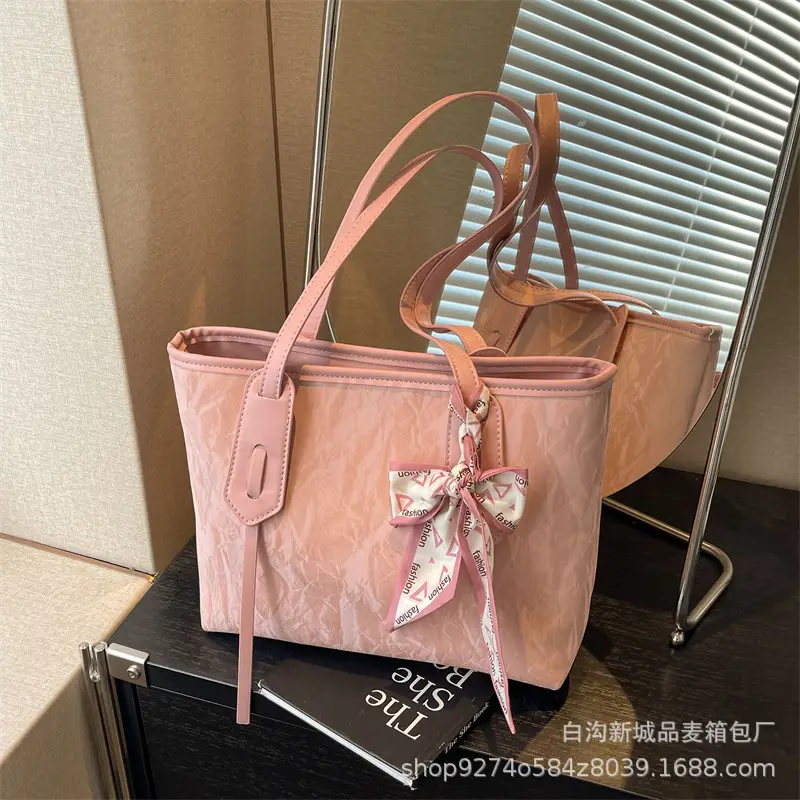 Women Detachable Silk Scarf Bag White Large Capacity - Image 2