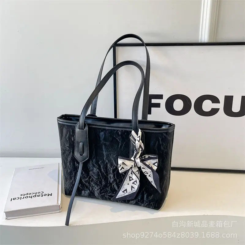 Women Detachable Silk Scarf Bag White Large Capacity - Image 3