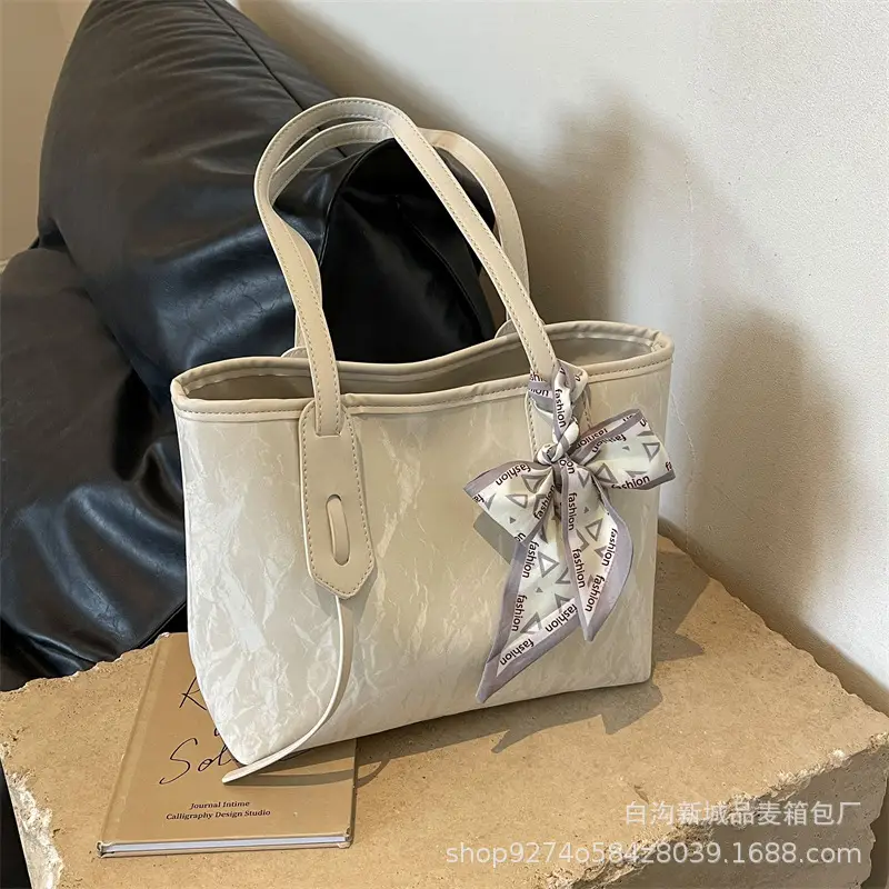 Women Detachable Silk Scarf Bag White Large Capacity - Image 4