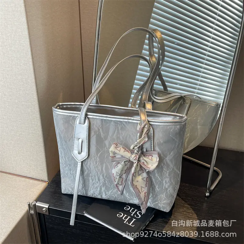 Women Detachable Silk Scarf Bag White Large Capacity - Image 5