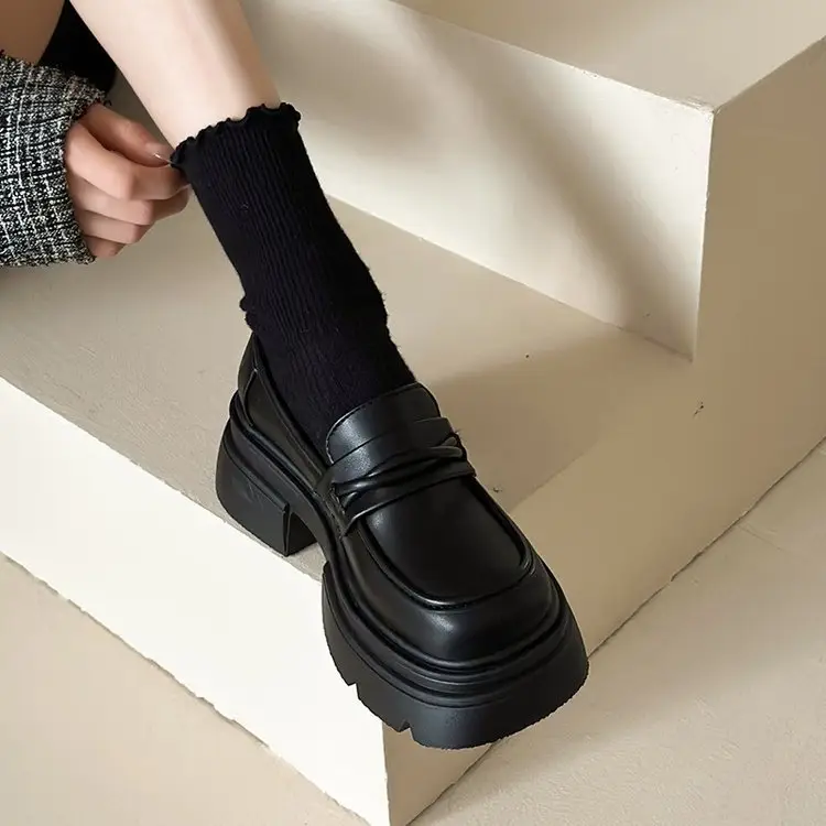 Black Slip-On Women's Shoes with Thick Sole - Image 4