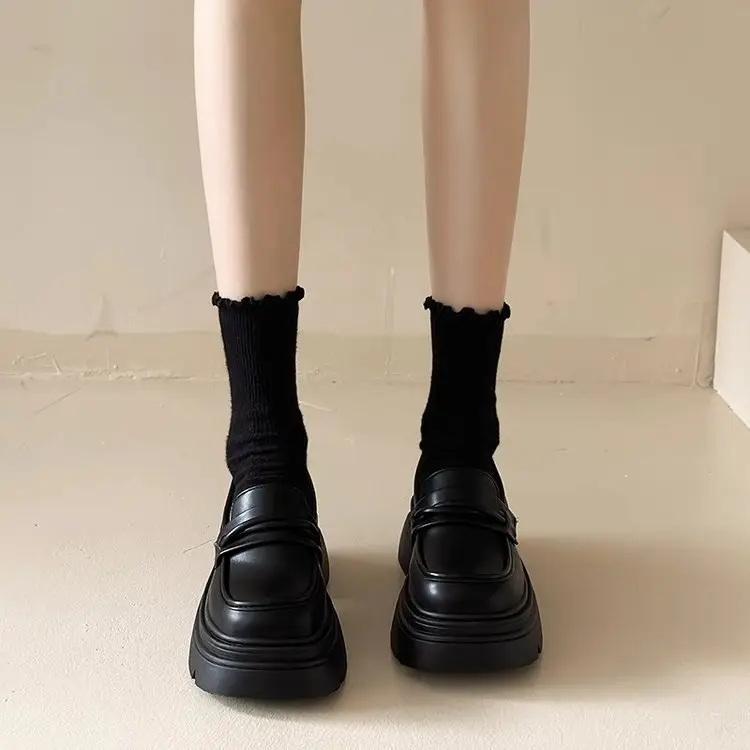 Black Slip-On Women's Shoes with Thick Sole - Image 6