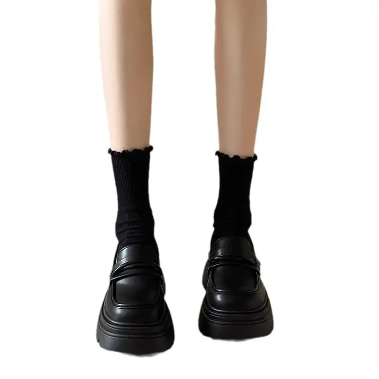Black Slip-On Women's Shoes with Thick Sole - Image 7