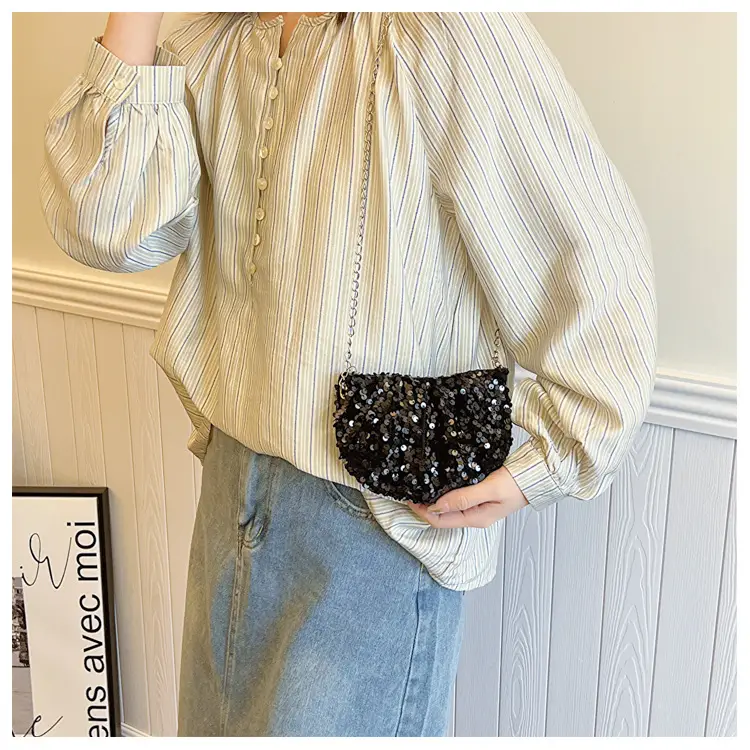 Black Sequined Chain Shoulder Bag for Women — feature 10