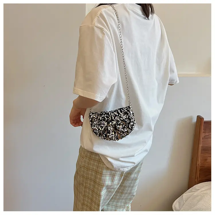 Black Sequined Chain Shoulder Bag for Women — feature 11