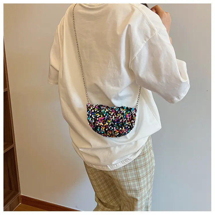 Black Sequined Chain Shoulder Bag for Women — feature 13