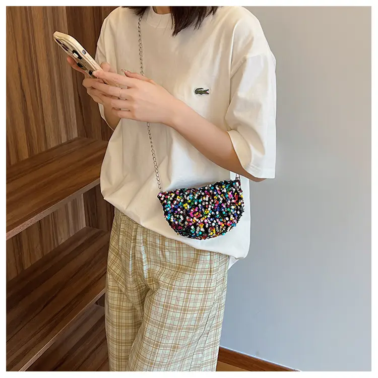 Black Sequined Chain Shoulder Bag for Women — feature 14