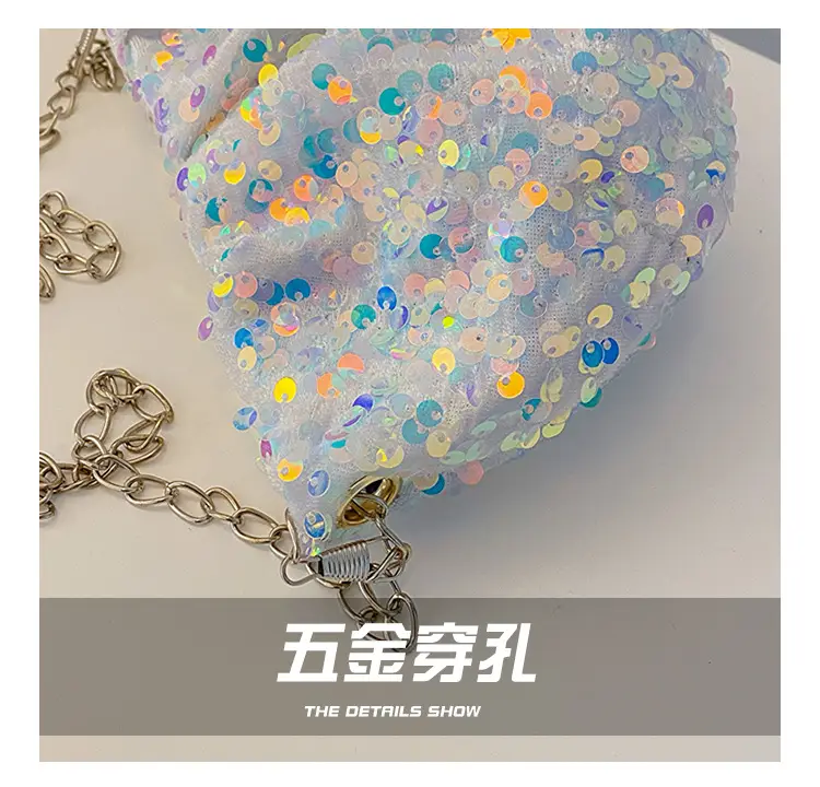 Black Sequined Chain Shoulder Bag for Women — feature 5