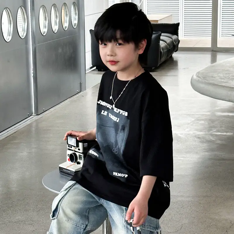 Boys T-Shirt Black Graphic 2025 Cotton Summer - Image 3